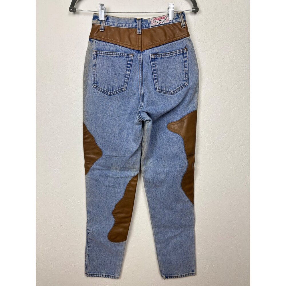 Vintage Traffic 5/6 High-Waisted Mom Denim Jeans With Vegan Leather Accents West - Picture 6 of 9